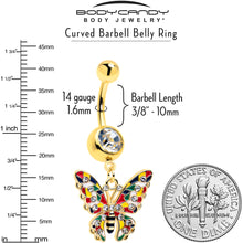 Clear Gem Gold Tone Color Block Butterfly Dangle Belly Ring