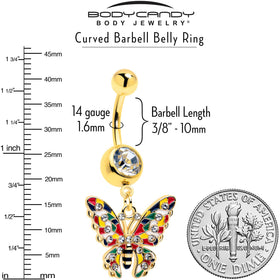 Clear Gem Gold Tone Color Block Butterfly Dangle Belly Ring