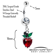 Clear Red Green Gem Strawberry Heart Dangle Belly Ring