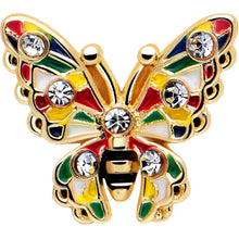 16G 1/4 Clear Gem Gold Tone Color Block Butterfly Labret