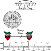 14G 9/16 Red Green Gem Strawberry Heart Barbell Nipple Ring Set