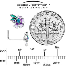 20G 7mm Blue Gem Faerie Flower Purple L Shape Nose Ring