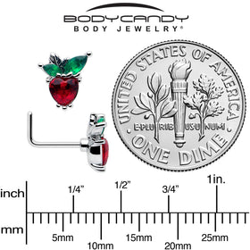 20G 7mm Red Green Gem Strawberry Heart L Shape Nose Ring