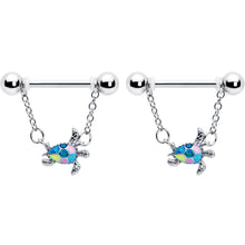 14G 9/16 Glitter Turtle Chain Dangle Nipple Ring Set
