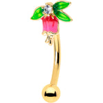 16G 5/16 Clear CZ Gem Gold Tone Bell Flower Curved Eyebrow Ring