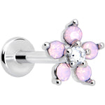 16G 5/16 Pink Faux Opal Internally Threaded Flower Labret Tragus
