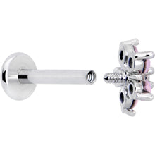 16G 5/16 Pink Faux Opal Internally Threaded Flower Labret Tragus