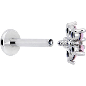 16G 5/16 Pink Faux Opal Internally Threaded Flower Labret Tragus