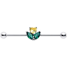 14G Yellow Green CZ Gem Love Flower Industrial Barbell 38mm