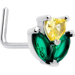 20G 7mm Yellow Green CZ Gem Love Flower L Shape Nose Ring