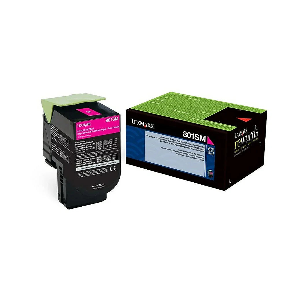 New, Pre-Owned - Lexmark 801SM Standard Yield Magenta Toner Cartridge, 80C1SM0