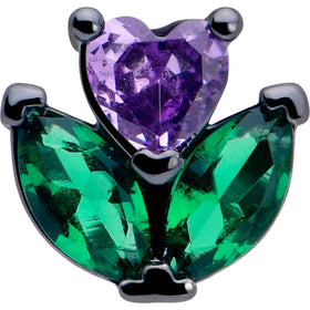 16G 5/16 Purple Green CZ Gem Black Love Flower Labret Monroe Tragus