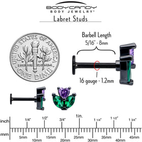16G 5/16 Purple Green CZ Gem Black Love Flower Labret Monroe Tragus