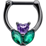 16G 5/16 Purple Green CZ Gem Black Love Flower Cartilage Clicker