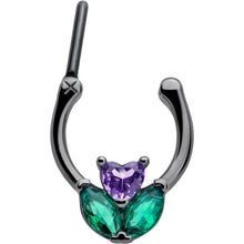 16G 5/16 Purple Green CZ Gem Black Love Flower Cartilage Clicker