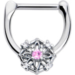 16G 5/16 Pink Clear CZ Gem Flower Circle Cartilage Clicker