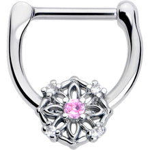 16G 5/16 Pink Clear CZ Gem Flower Circle Cartilage Clicker