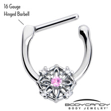 16G 5/16 Pink Clear CZ Gem Flower Circle Cartilage Clicker