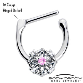 16G 5/16 Pink Clear CZ Gem Flower Circle Cartilage Clicker