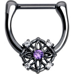 16G 5/16 Purple Clear CZ Gem Black Flower Ring Cartilage Clicker