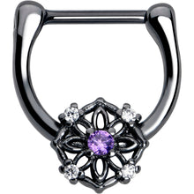 16G 5/16 Purple Clear CZ Gem Black Flower Ring Cartilage Clicker