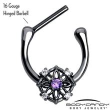 16G 5/16 Purple Clear CZ Gem Black Flower Ring Cartilage Clicker