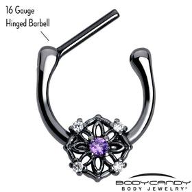 16G 5/16 Purple Clear CZ Gem Black Flower Ring Cartilage Clicker
