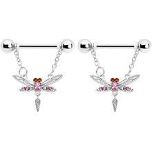14G 9/16 Pink Gem Swank Dragonfly Dangle Nipple Ring Set