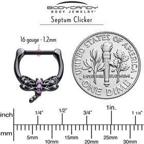 16G 5/16 Purple CZ Gem Black Night Dragonfly Cartilage Clicker