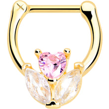 16G 5/16 Pink CZ Gem Gold Tone Love Flower Cartilage Clicker