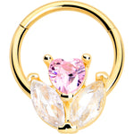 16G 3/8 Pink CZ Gem Gold Tone Love Flower Hinged Segment Ring