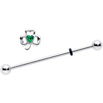 14G Green Gem Heart Shamrock St Patricks Day Industrial Barbell 38mm