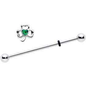 14G Green Gem Heart Shamrock St Patricks Day Industrial Barbell 38mm