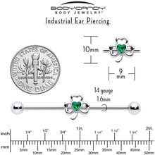 14G Green Gem Heart Shamrock St Patricks Day Industrial Barbell 38mm