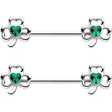 14G 3/4 Green Gem Heart Shamrock St Patricks Nipple Ring Set