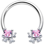 16G 3/8 Pink CZ Gem Rhombus Riot Horseshoe Circular Barbell