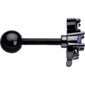 16G 1/4 Purple CZ Gem Black Twining Vine Cartilage Tragus Earring