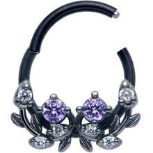 16G 3/8 Purple Gem Black Twining Vine Hinged Segment Ring