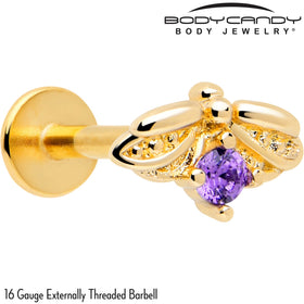 16G 5/16 Purple Gem Gold Tone Beauty Bug Labret Monroe Tragus