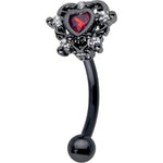 16G 5/16 Red CZ Gem Black Double Heart Curved Eyebrow Ring