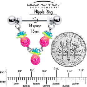 14G 9/16 Hot Tropical Pineapple Dangle Barbell Nipple Ring Set