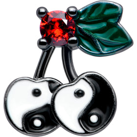 16G 1/4 Red CZ Gem Black Yin Yang Cherry Cartilage Tragus Earring