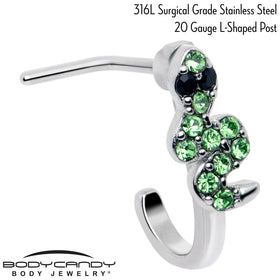 20G 7mm Green Gem Snake Sweetie Faux Hoop L Shape Nose Ring