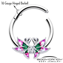 16G 3/8 Clear CZ Gem Profile Butterflies Hinged Segment Ring