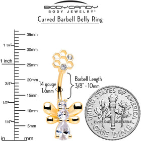 Clear CZ Gem Gold Tone Bee Hive Luv Double Mount Belly Ring