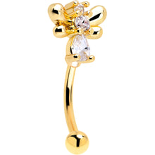 16G 5/16 Clear CZ Gold Tone Bee Hive Luv Curved Eyebrow Ring Set of 2