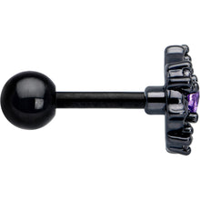 16G 1/4 Purple CZ Gem Black Flower Ring Cartilage Tragus Earring
