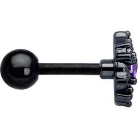16G 1/4 Purple CZ Gem Black Flower Ring Cartilage Tragus Earring