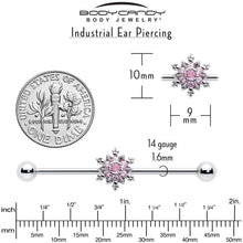 14G Pink CZ Gem Snowflake Glam Industrial Barbell 38mm