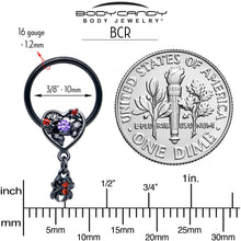 16G 3/8 Red CZ Gem Black Heart Spider Skull Dangle BCR Captive Ring